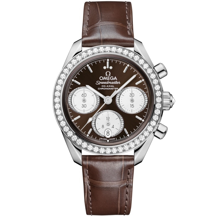 Omega Speedmaster Date 38 324.18.38.50.63.001 Acero Inoxidable Diamante Marron