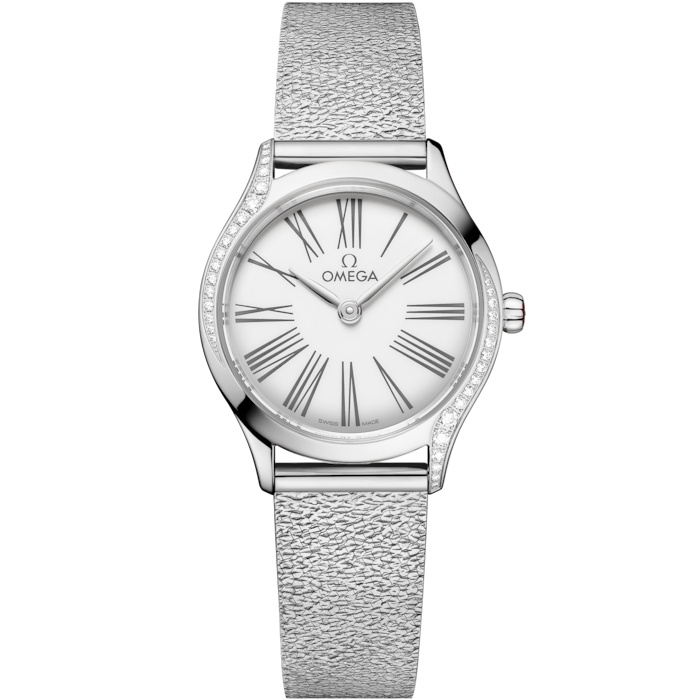 Omega Mini Tresor Quartz 26 428.15.26.60.04.001 Acero Inoxidable Diamante Esmalte Blanco Pulsera