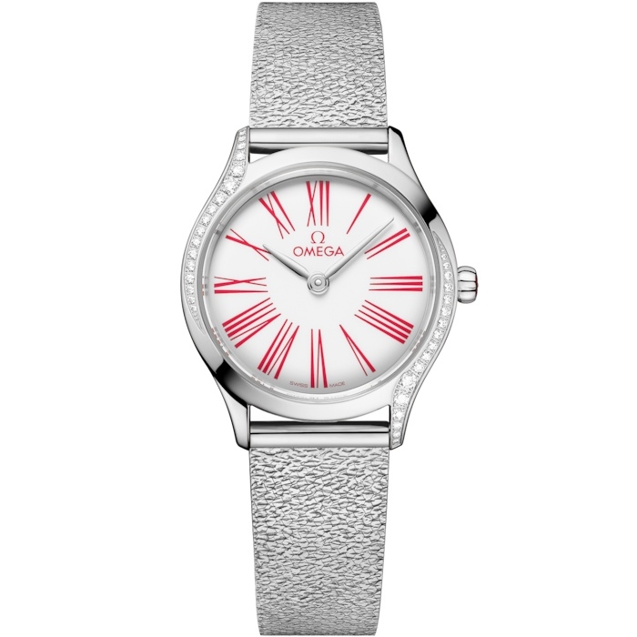 Omega Mini Tresor Quartz 26 428.15.26.60.04.003 Acero Inoxidable Diamante Esmalte Blanco Pulsera