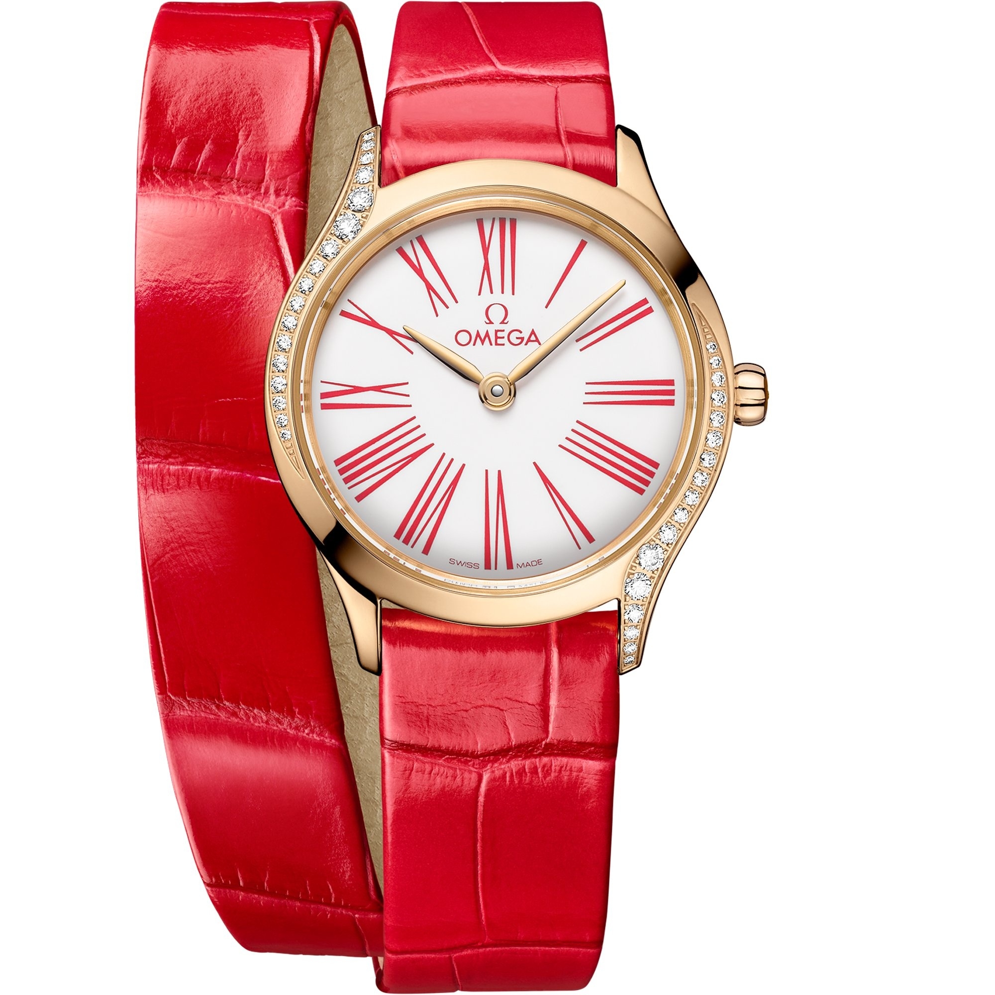 Omega Mini Tresor Quartz 26 428.58.26.60.04.003 Oro Moonshine Diamante Esmalte Blanco Double Tour