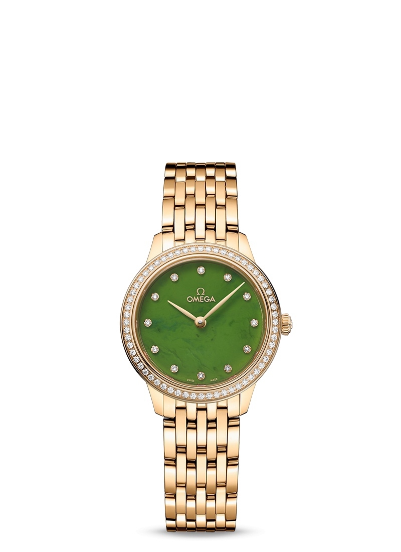 Omega De Ville Quartz 27.5 434.55.28.60.99.001 Oro Amarillo Diamante Jade Diamante Pulsera