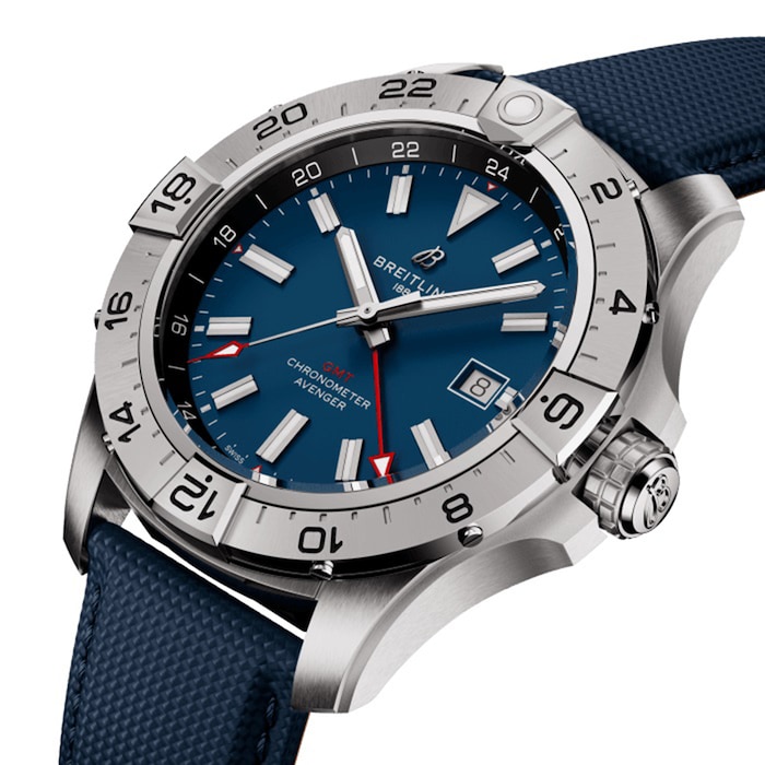 Reloj Breitling Avenger Automatico GMT 44mm para hombre Cuero azul A32320101C1X1